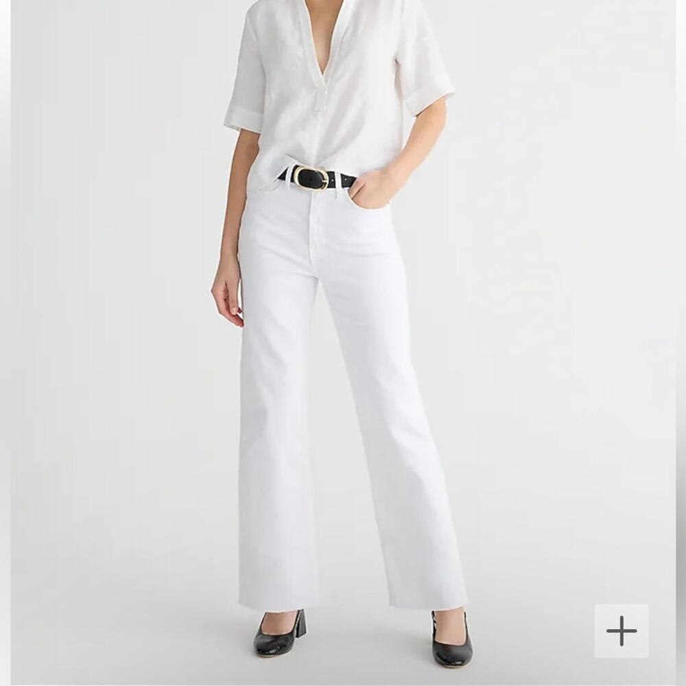 J. Crew Slim Wide-Leg High Rise Raw Hem Jeans‎ in White Wash Sz 32 NEW